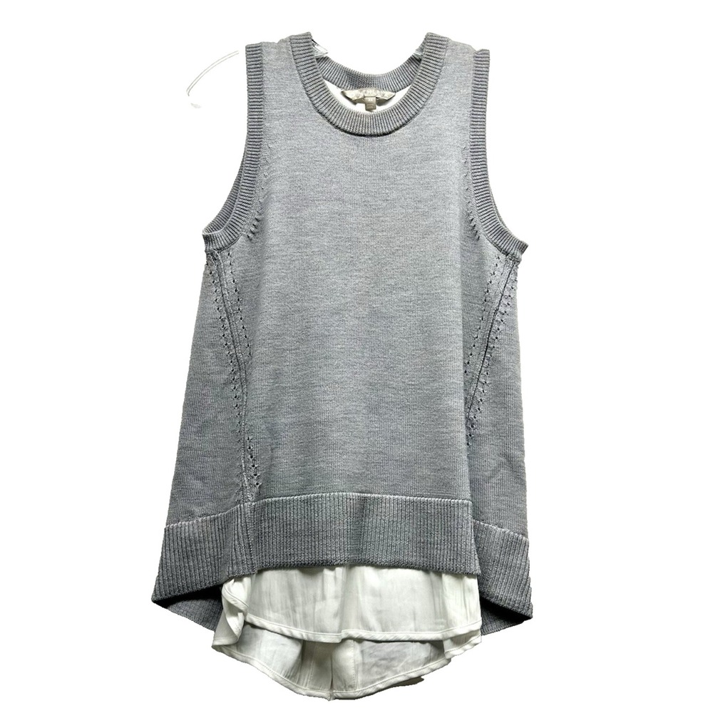 Athleta Women's Sweater Vest/Blouse Combo Grey/Ivory XS (B6)
